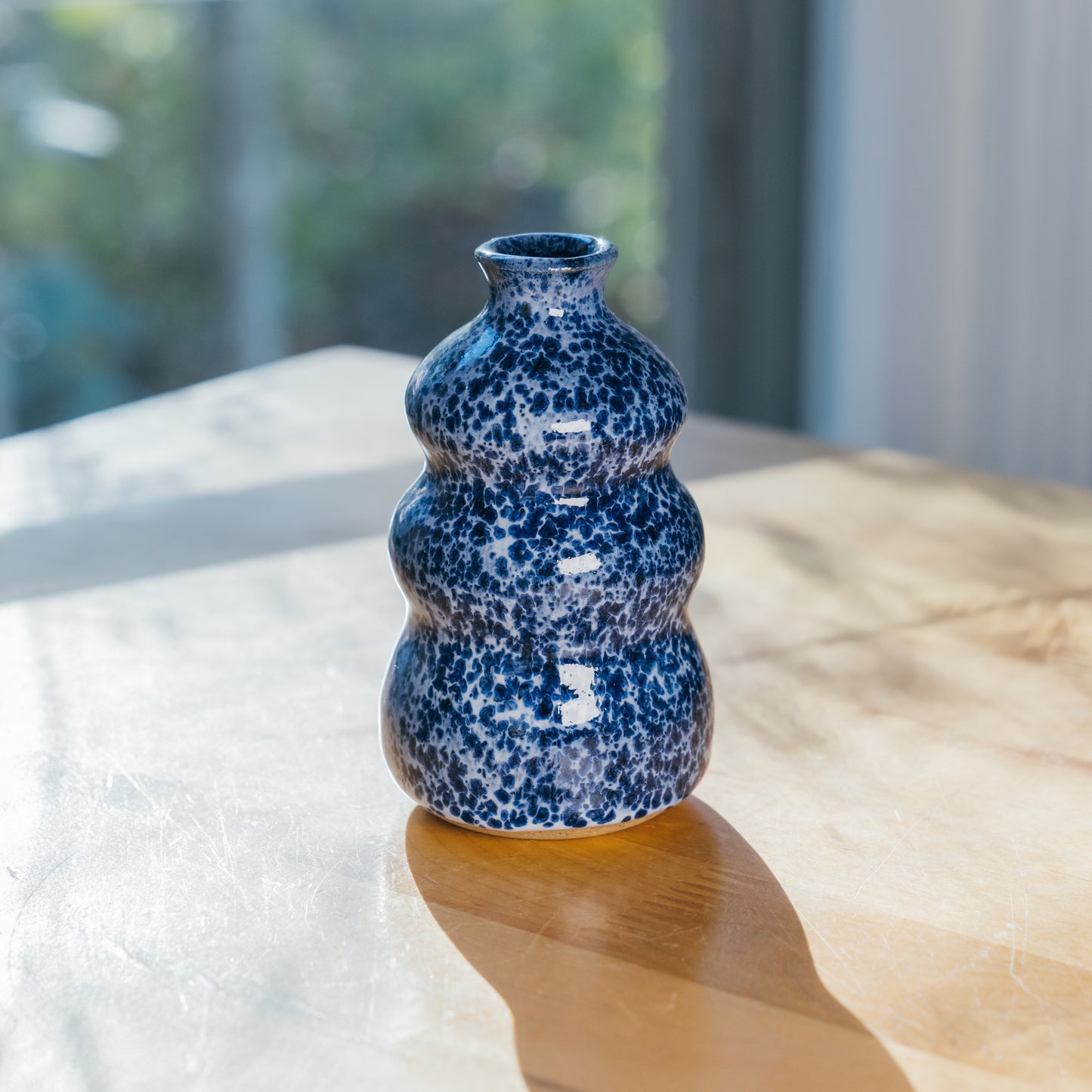 Speckled Blue Bubble Bud Vase