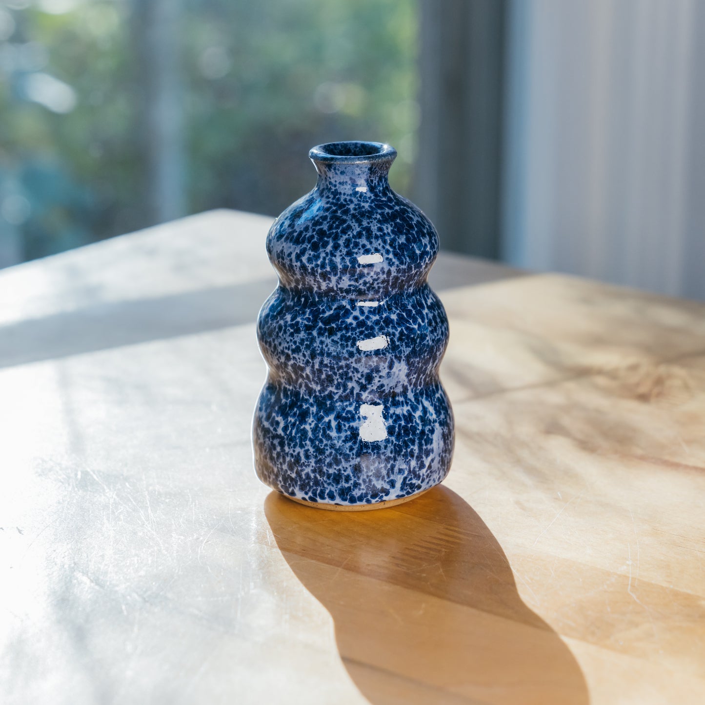 Speckled Blue Bubble Bud Vase