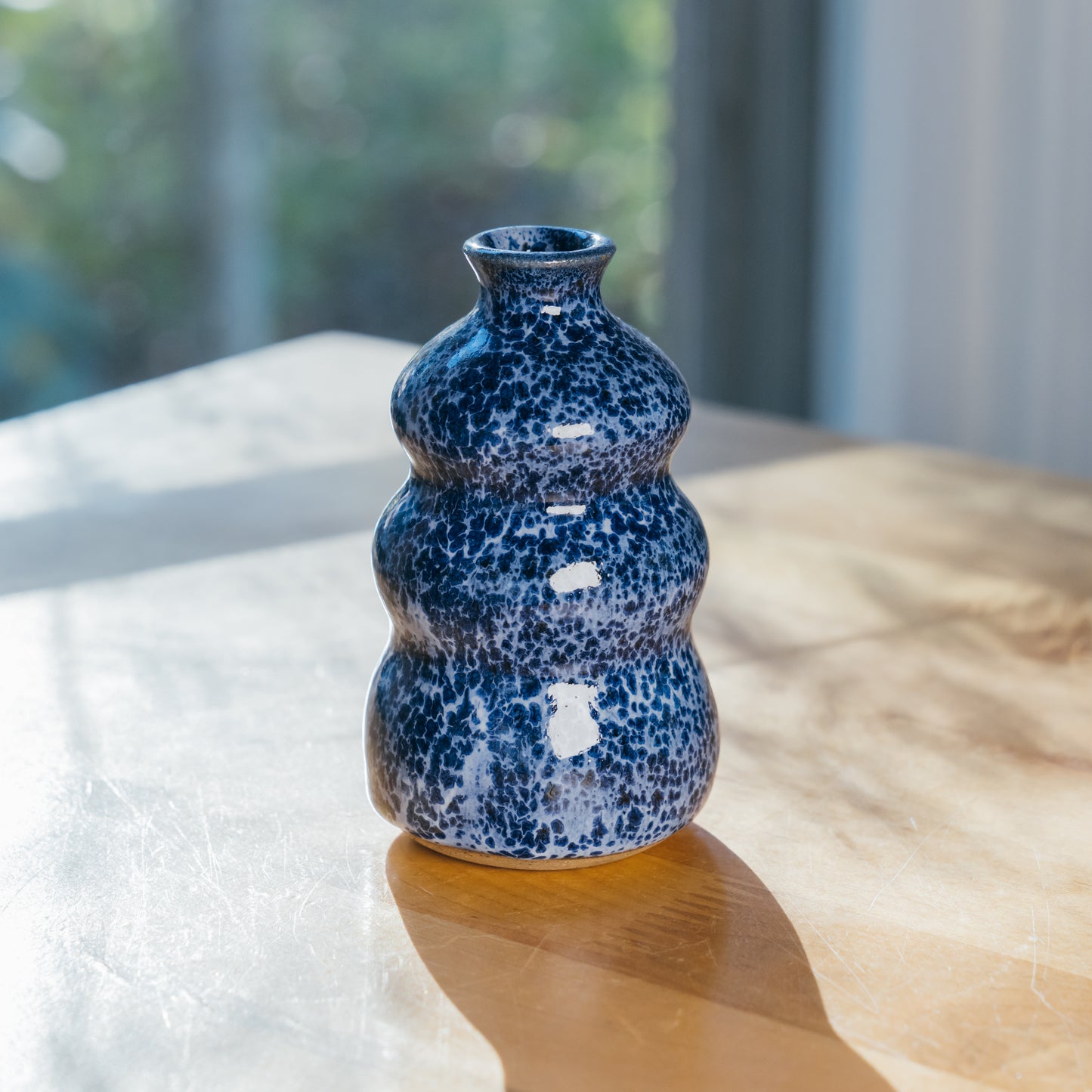 Speckled Blue Bubble Bud Vase