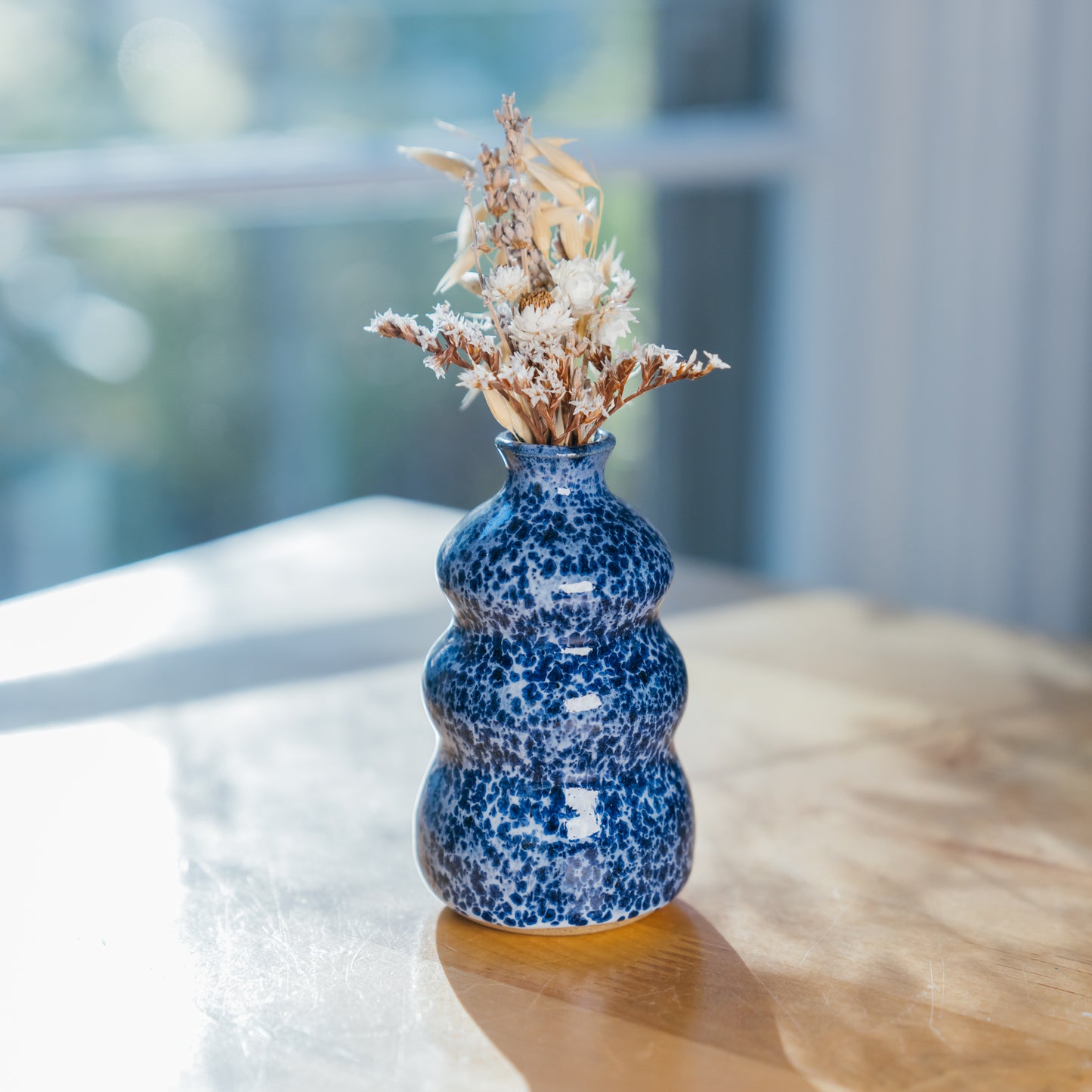 Speckled Blue Bubble Bud Vase