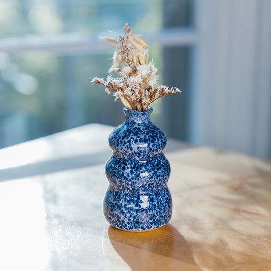 Speckled Blue Bubble Bud Vase