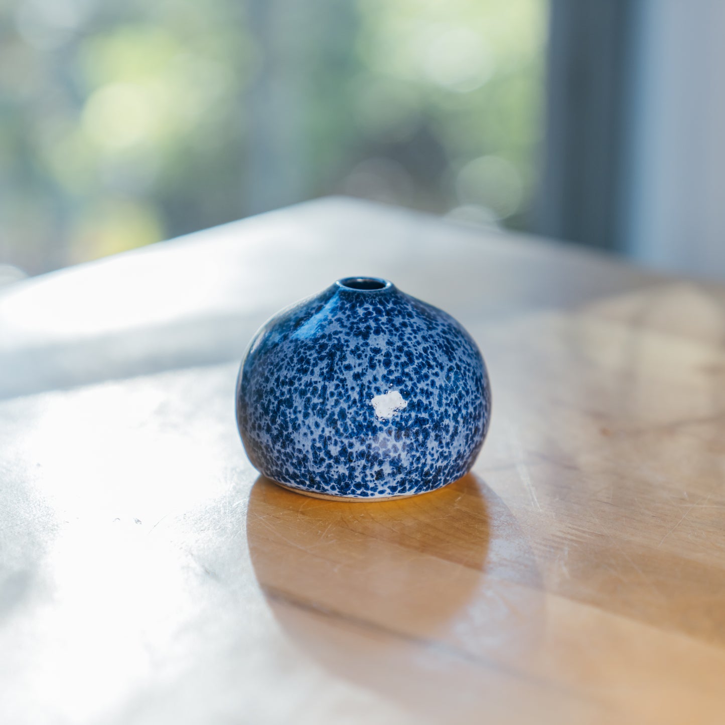 Speckled Blue Round Bud Vase