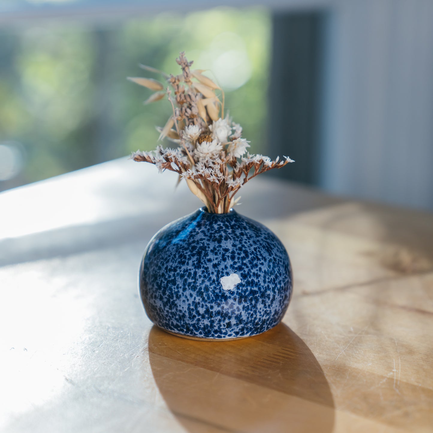 Speckled Blue Round Bud Vase