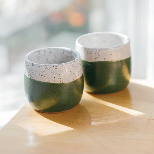 Green & White Cups (Set of 2)